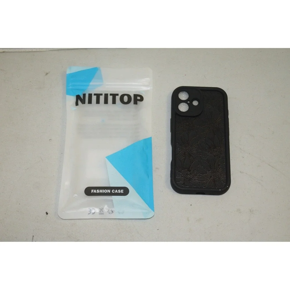 Nititop iPhone 16 Case Black Embossed Floral Sunflower Fashion Phone Cover NEW